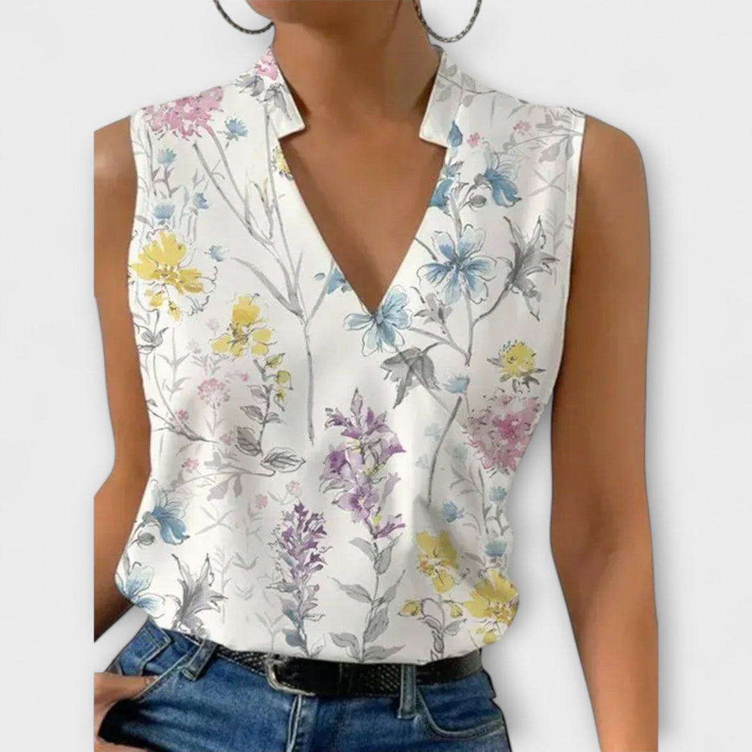 Duttini | Modern Sleeveless Wrap V-Neck Top Collared Blouse