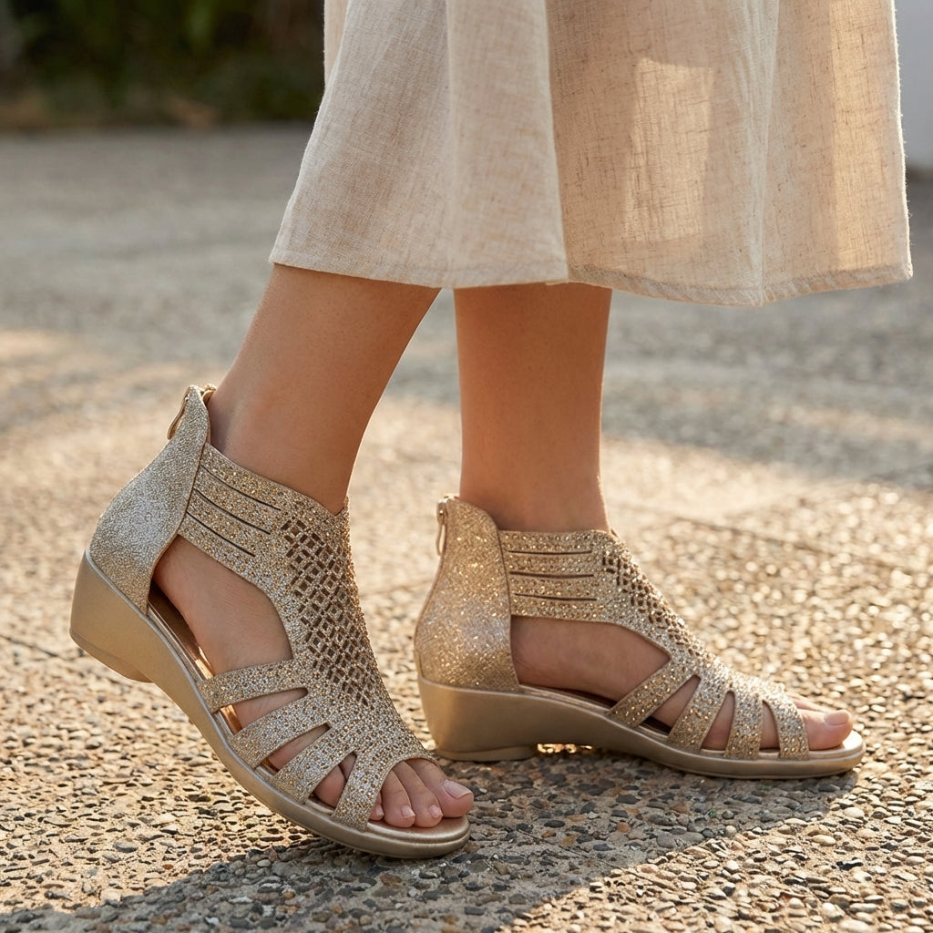 Duttini | Modern Cut-Out Wedge Sandals With Back Zipper