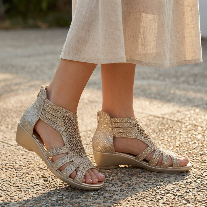 Duttini | Modern Cut-Out Wedge Sandals With Back Zipper