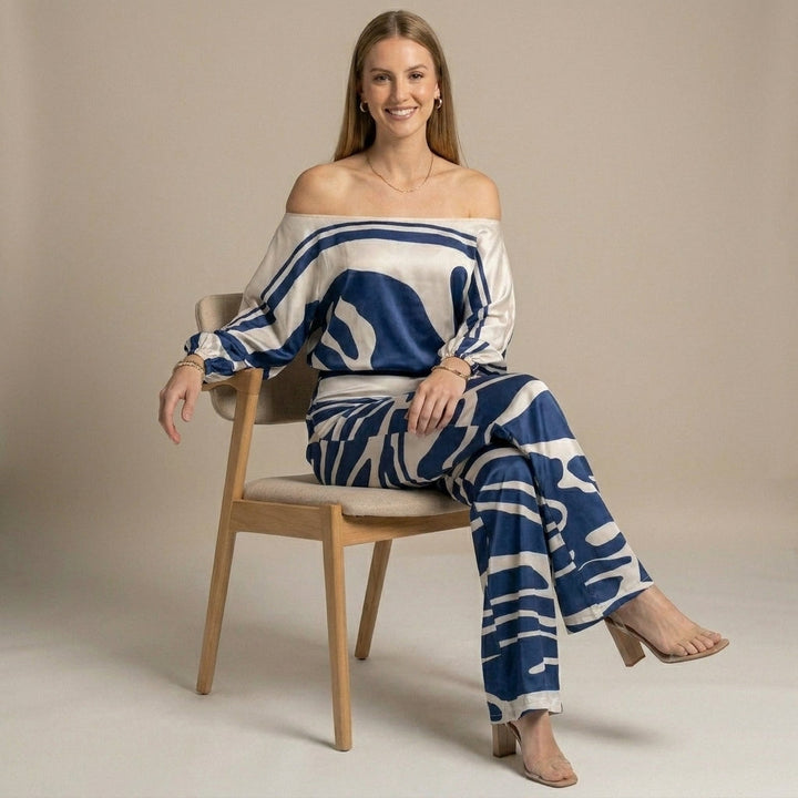 Duttini | Timeless Off-The-Shoulder Two-Piece Set With Draped Sleeves
