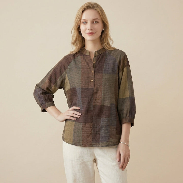 Duttini | Luxe Relaxed Lantern Sleeve Blouse With Mandarin Collar And Curved Hem