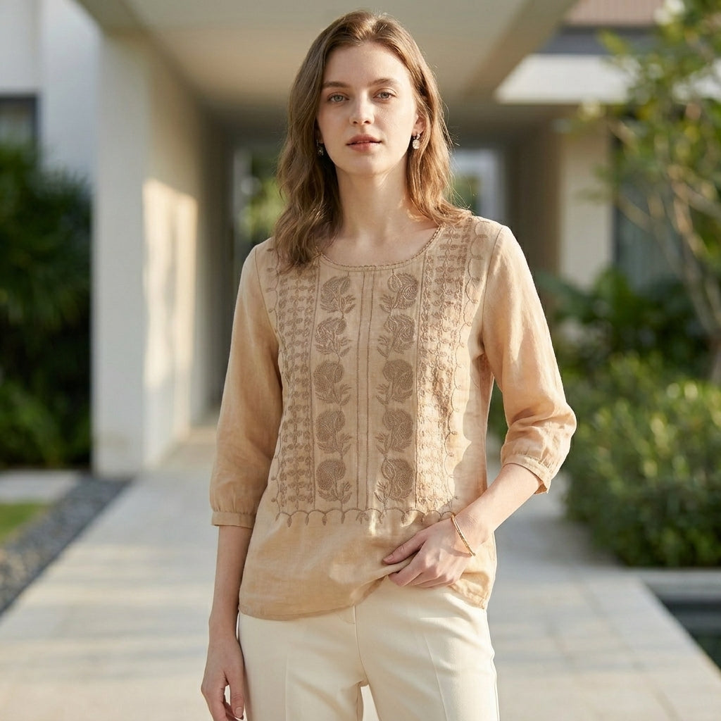 Duttini | Refined Adeline Prestige Relaxed Viscose Blouse With Embroidered Accents