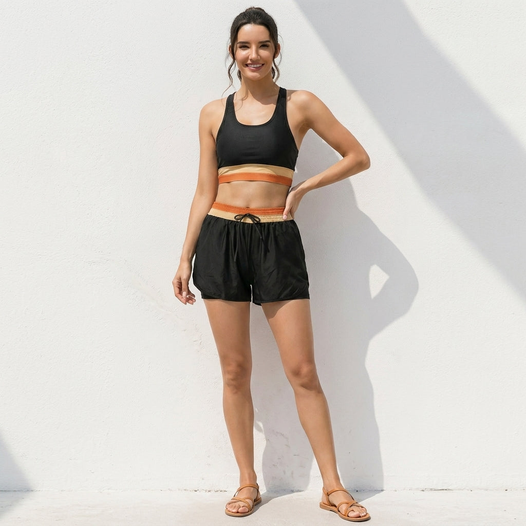 Duttini | Timeless Colorblock Racerback Crop Top And Relaxed Short Set