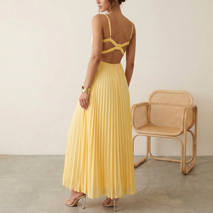 Duttini | Statement Eileen Satin Ruched Bodice Sleeveless Maxi Dress With Pleated Skirt