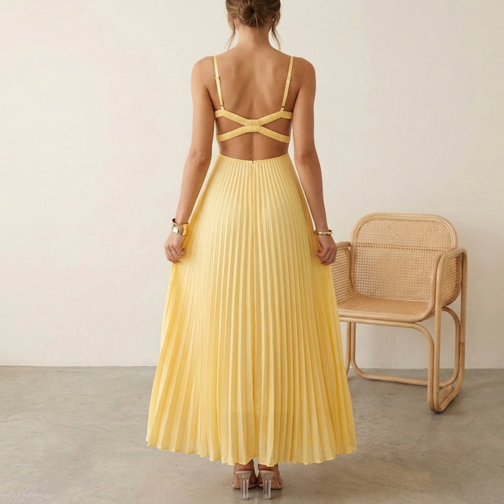 Duttini | Statement Eileen Satin Ruched Bodice Sleeveless Maxi Dress With Pleated Skirt