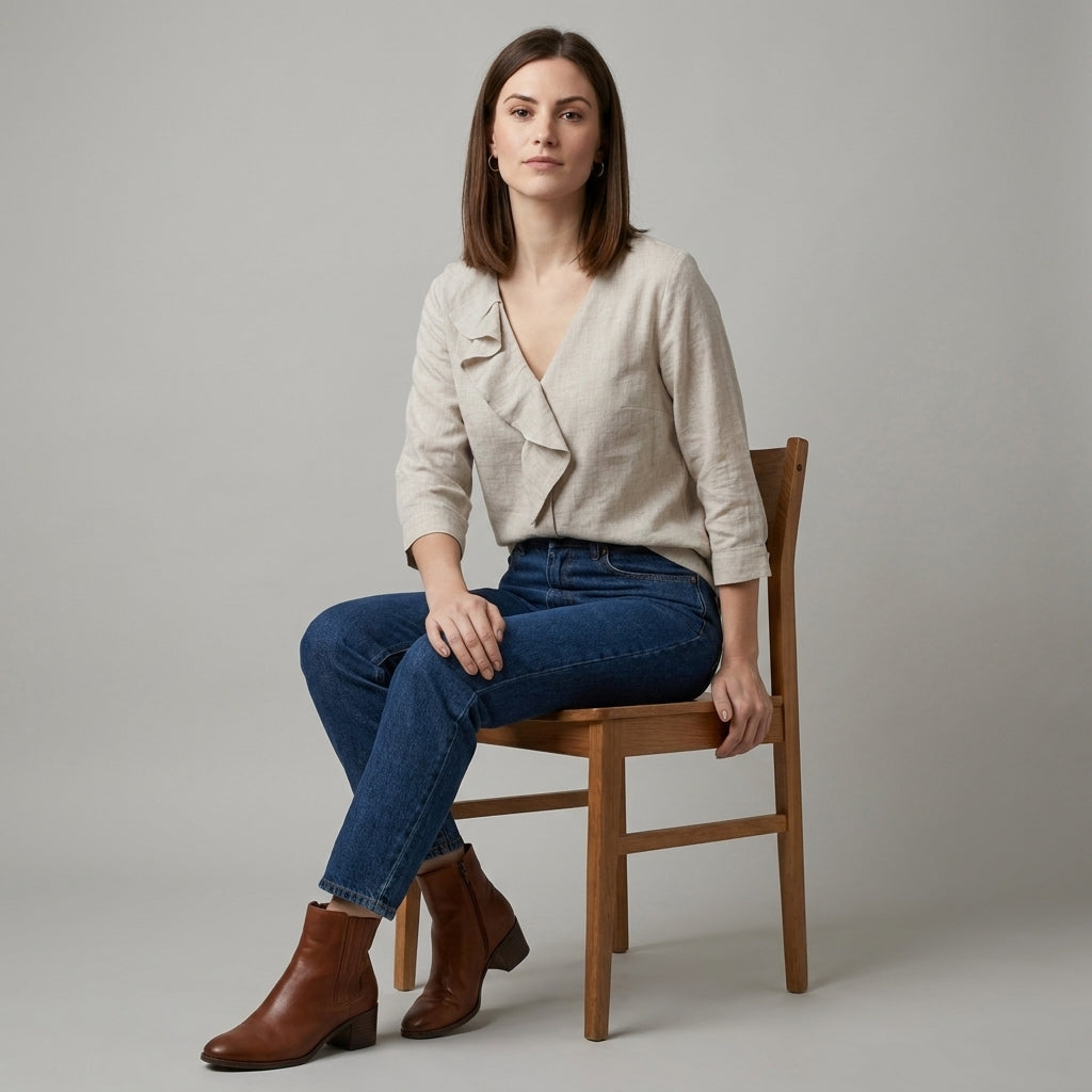 Duttini | Modern Willow Grace Ruffle Trim Relaxed V-Neck Blouse