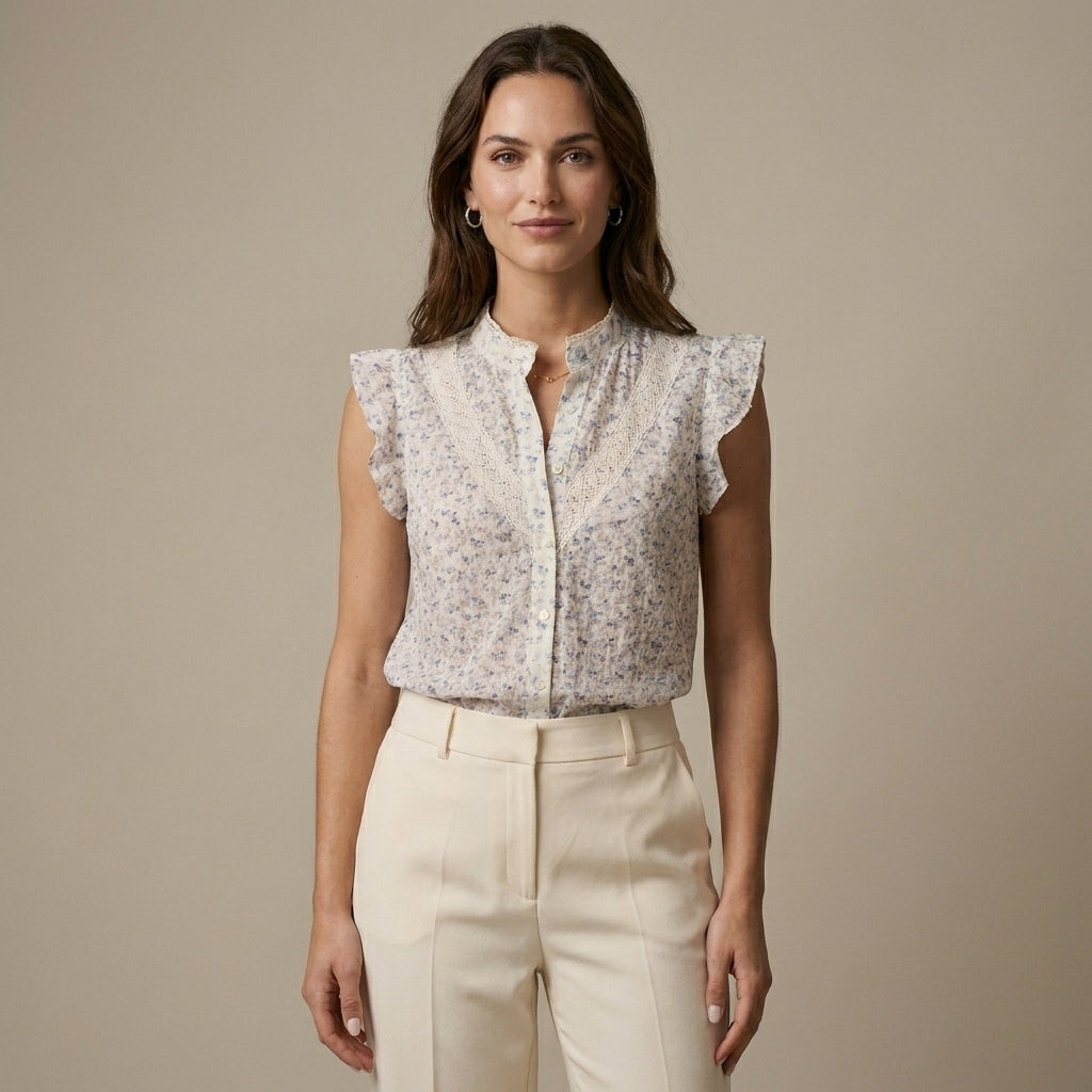 Duttini | Romantic Sleeveless Blouse With Lace Trim And Ruffles