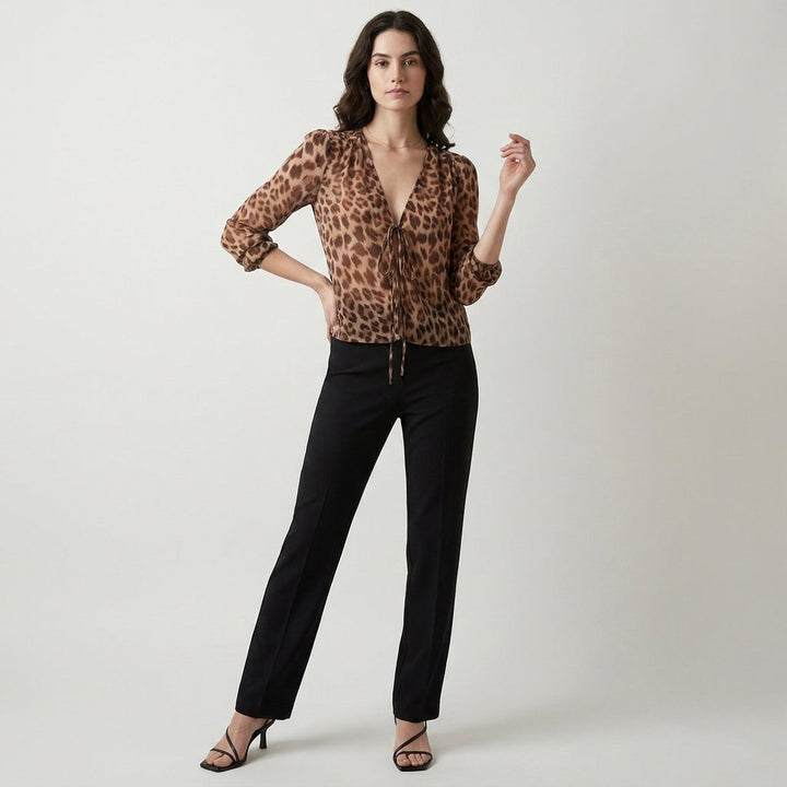 Duttini | Flowing Tie Front Long Sleeve Sheer Blouse
