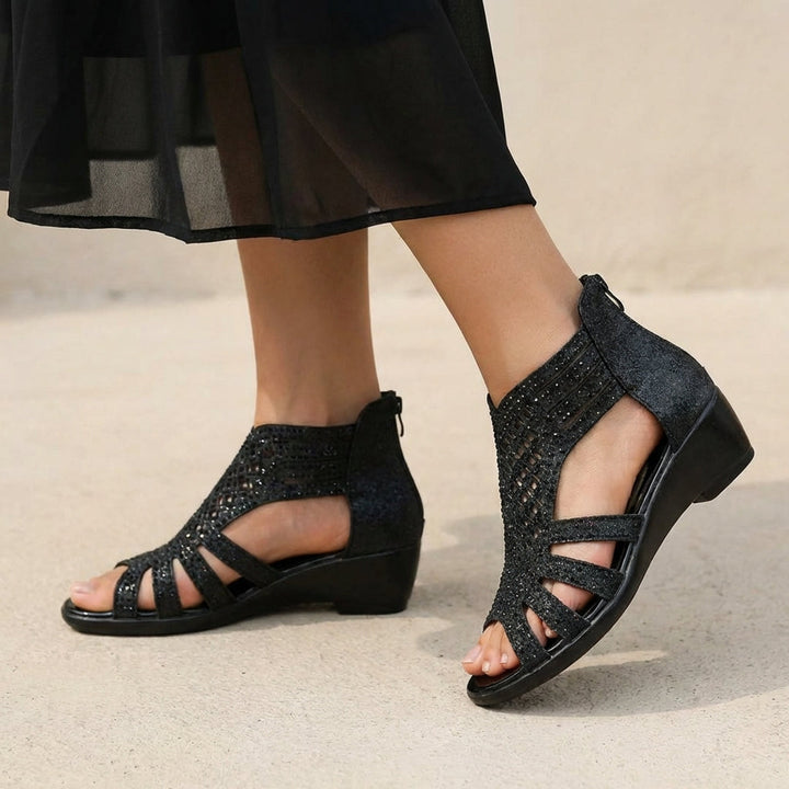 Duttini | Modern Cut-Out Wedge Sandals With Back Zipper
