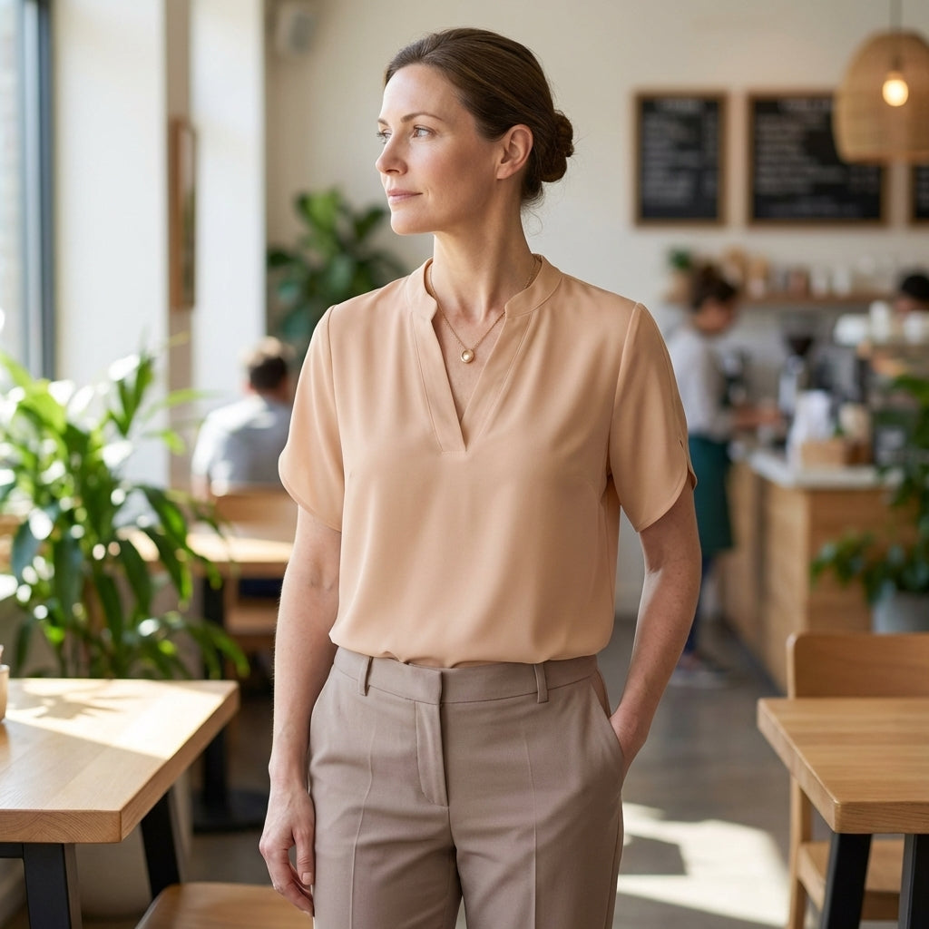 Duttini | Statement Dionne Relaxed V-Neck Blouse With Band Collar And Split Sleeves
