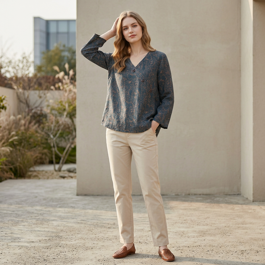 Duttini | Statement Relaxed Crosswrap Blouse With V-Neck And High-Low Hem