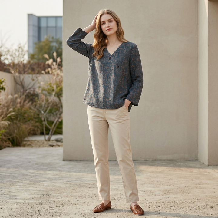 Duttini | Statement Relaxed Crosswrap Blouse With V-Neck And High-Low Hem