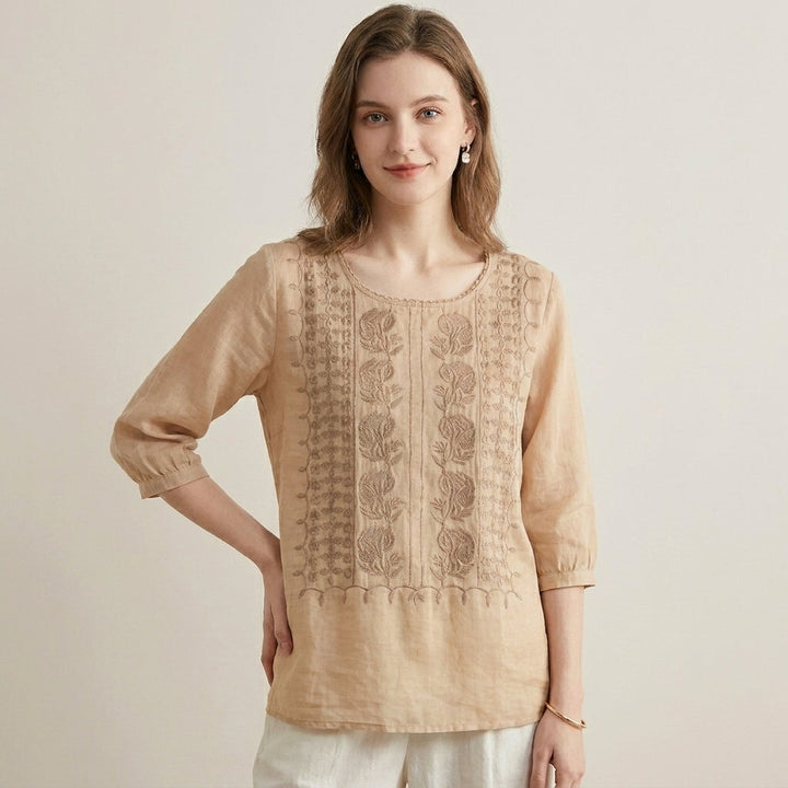 Duttini | Refined Adeline Prestige Relaxed Viscose Blouse With Embroidered Accents