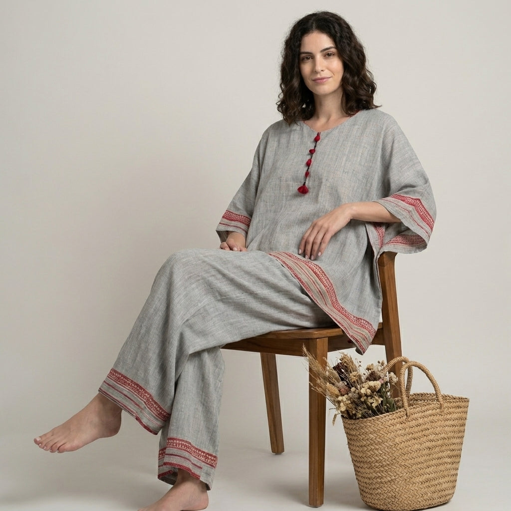 Duttini | Chic Relaxed Embroidered Trim Two-Piece Lounge Set