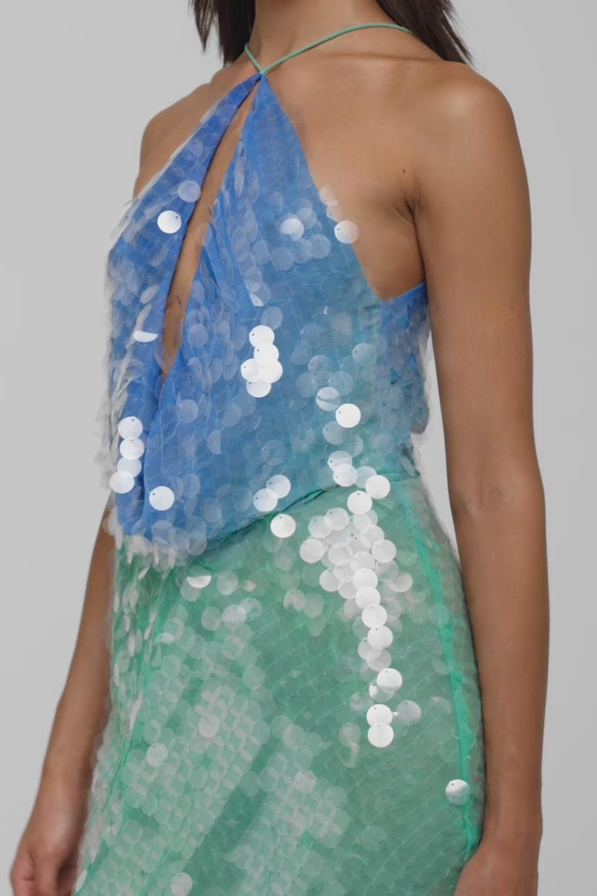 Duttini | Shimmering Gradient Drape Mini Dress