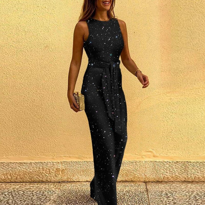 Duttini | Sequin Sleeveless Wide-Leg Jumpsuit with Waist Tie