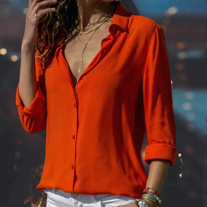 Duttini | Sculpted Satin Button Down Shirt Long Sleeve Blouse