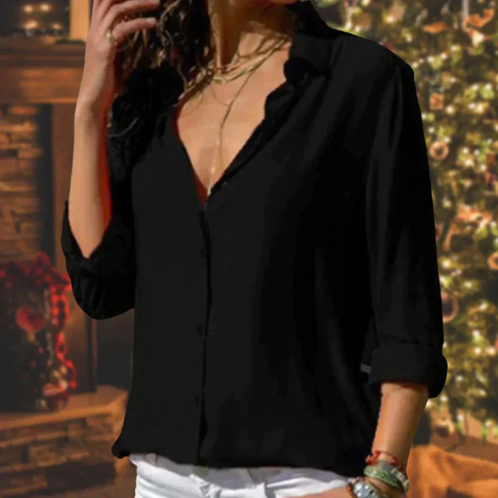 Duttini | Sculpted Satin Button Down Shirt Long Sleeve Blouse