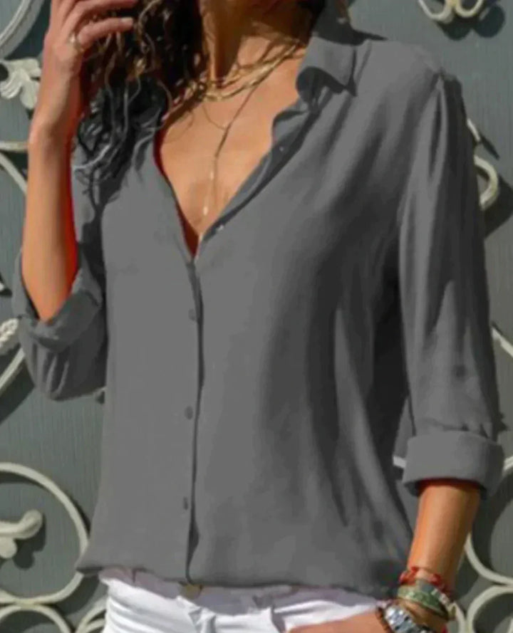 Duttini | Sculpted Satin Button Down Shirt Long Sleeve Blouse