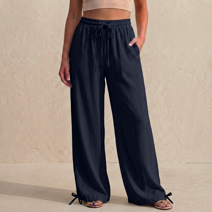 Duttini | Sophisticated Relaxed Wide-Leg Trousers With Drawstring And Ankle Tie Detail