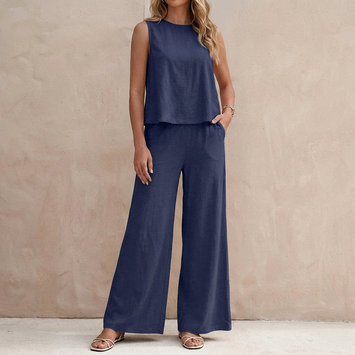 Duttini | Graceful Sunlit Sleeveless Two-Piece Set With Flowing Wide-Leg Pants