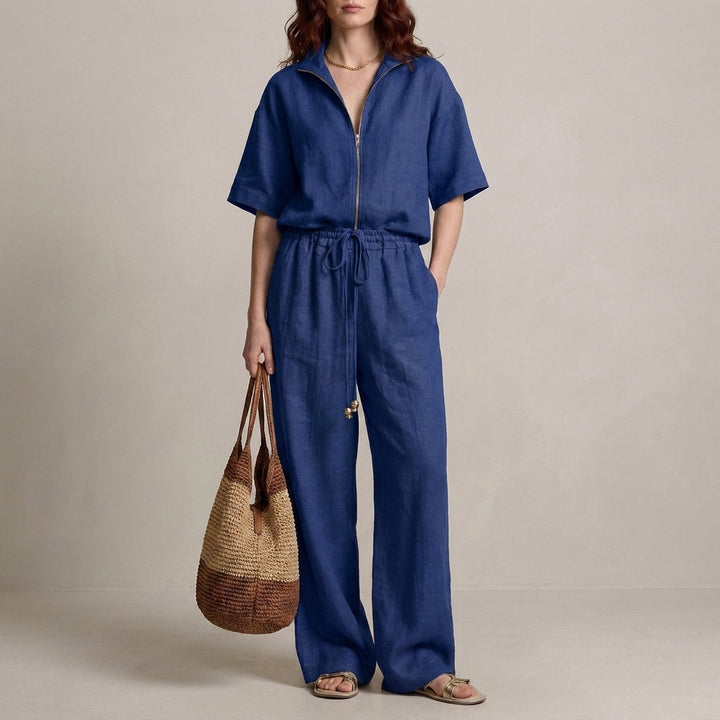 Duttini | Effortless Zip-Neck Top And Wide-Leg Trouser Set