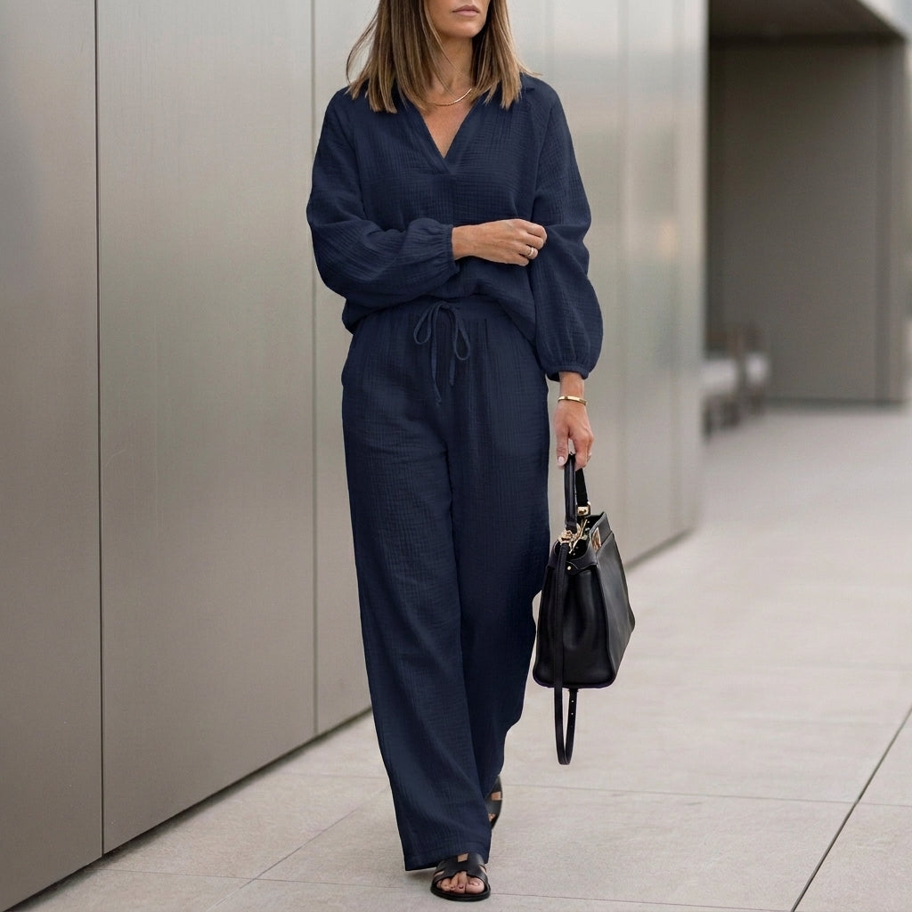 Duttini | Flowing Oversized Two-Piece Crinkle-Texture Suit With Relaxed Silhouette And Drawstring Waist