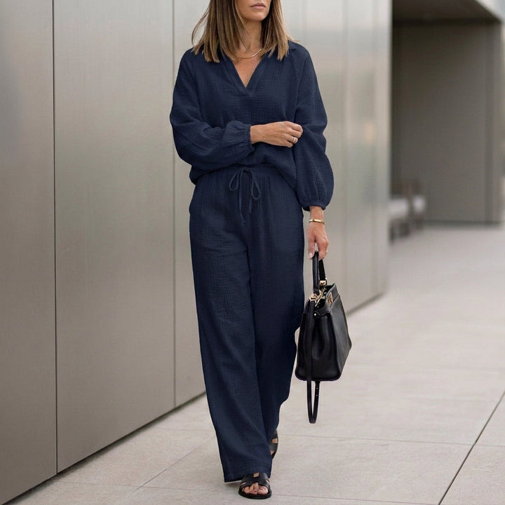 Duttini | Flowing Oversized Two-Piece Crinkle-Texture Suit With Relaxed Silhouette And Drawstring Waist