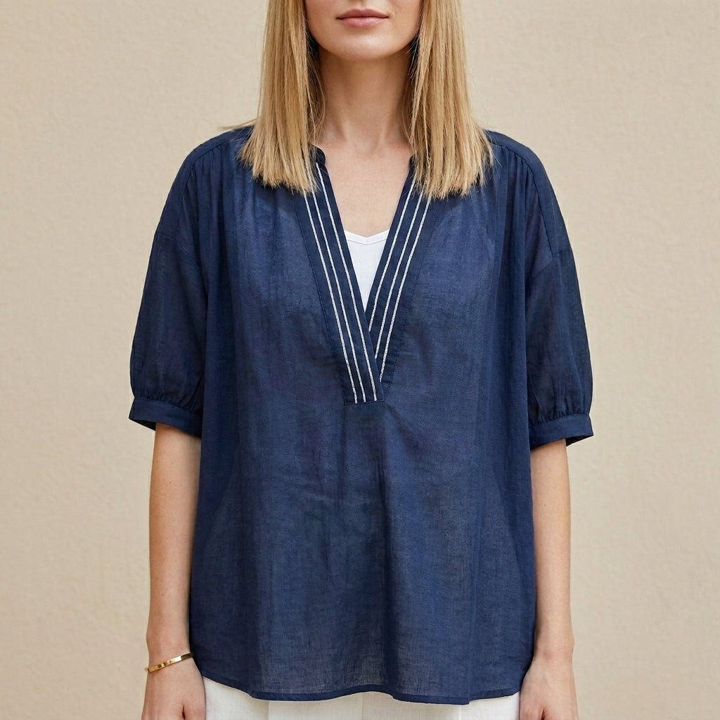 Duttini | Timeless Coastal Breeze Relaxed V-Neck Tunic Blouse