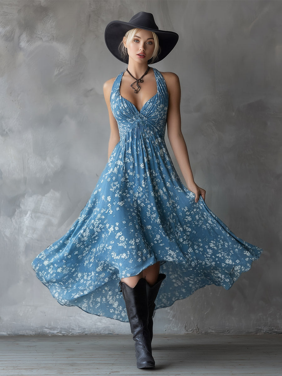 Duttini | Navy Blue Chiffon Floral Dress