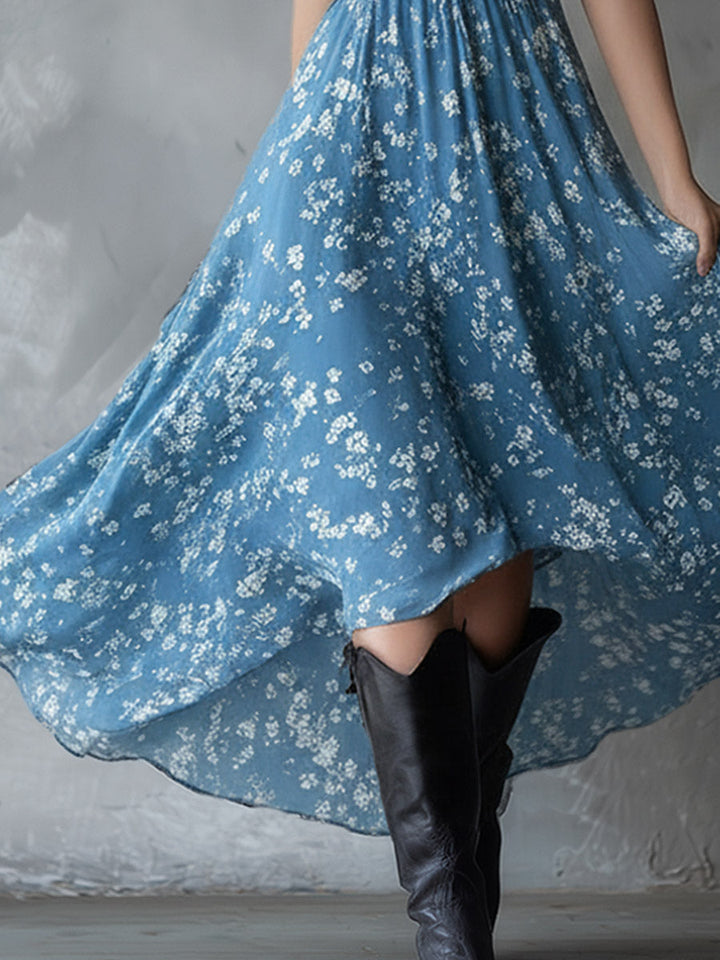 Duttini | Navy Blue Chiffon Floral Dress