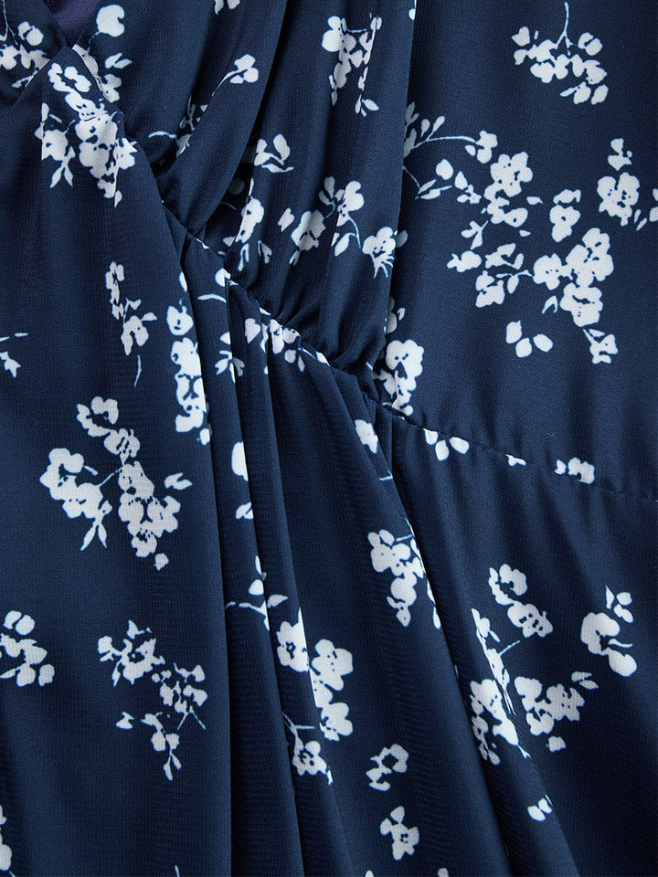 Duttini | Navy Blue Chiffon Floral Dress