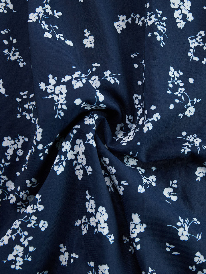 Duttini | Navy Blue Chiffon Floral Dress