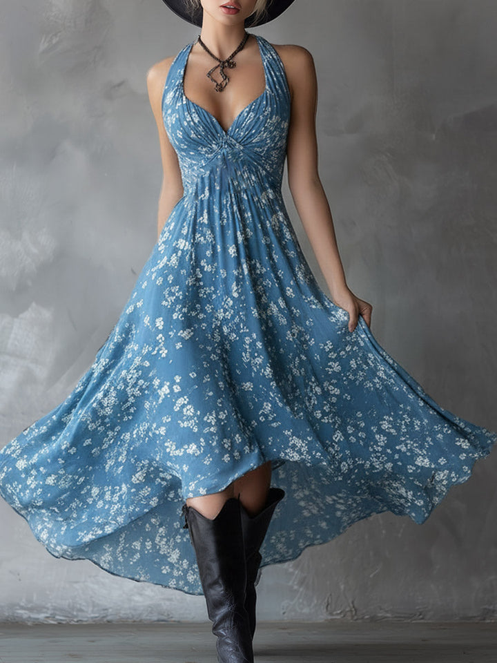Duttini | Navy Blue Chiffon Floral Dress