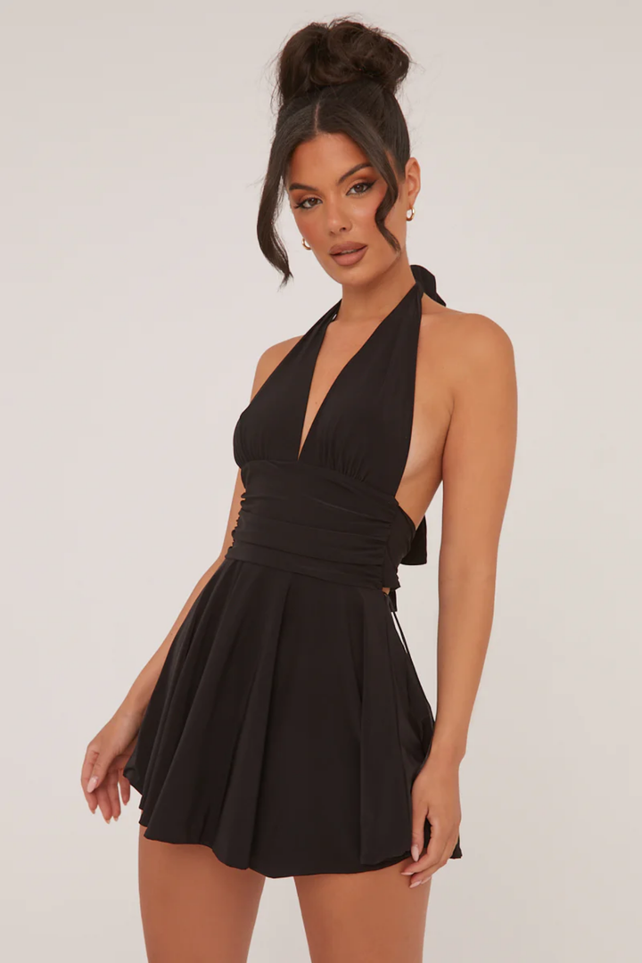 Duttini | Plunge Halter Skater Mini Dress