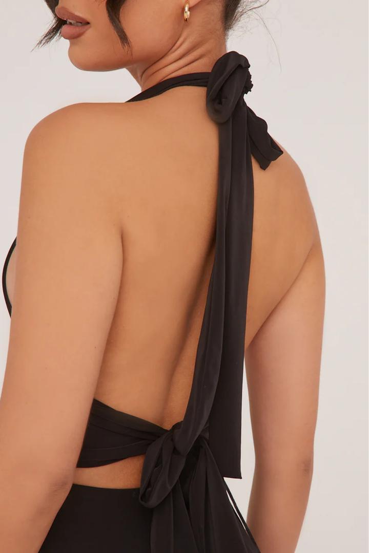 Duttini | Plunge Halter Skater Mini Dress