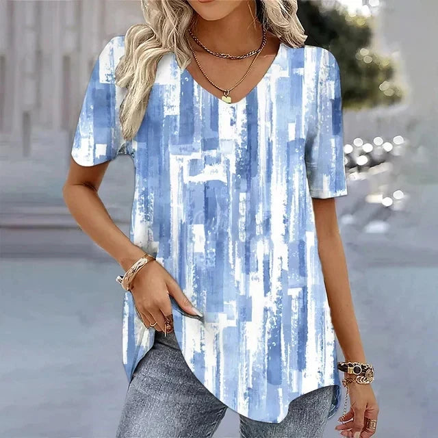 Duttini | Flowing Striped V-Neck T-Shirt with a Timeless Finish