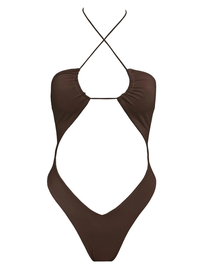Duttini | V-cut bottom espresso one-piece swimsuit