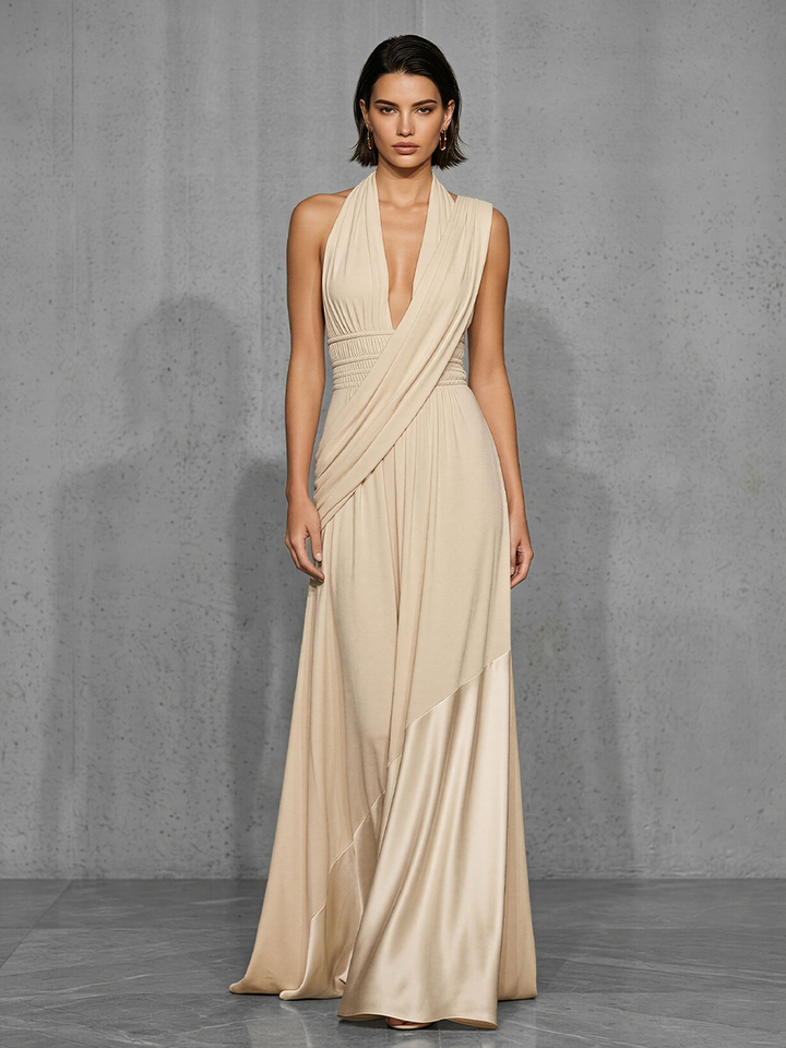 Duttini | Nude Satin Evening Dress