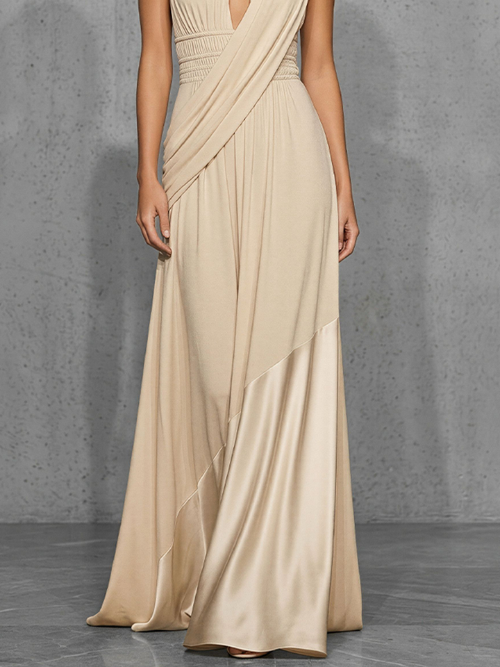 Duttini | Nude Satin Evening Dress
