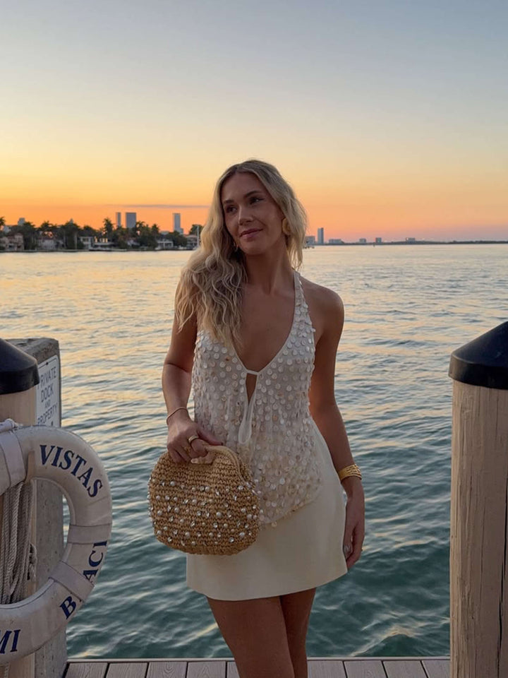 Duttini | Sequin Drape Halter Top