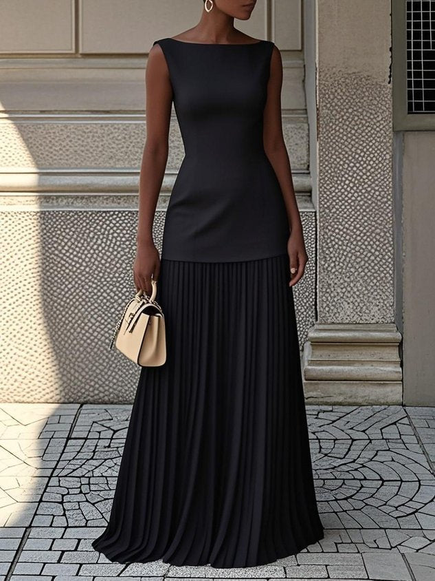 Duttini | Graceful Sleeveless Pleated Maxi Dress for Effortless Elegance