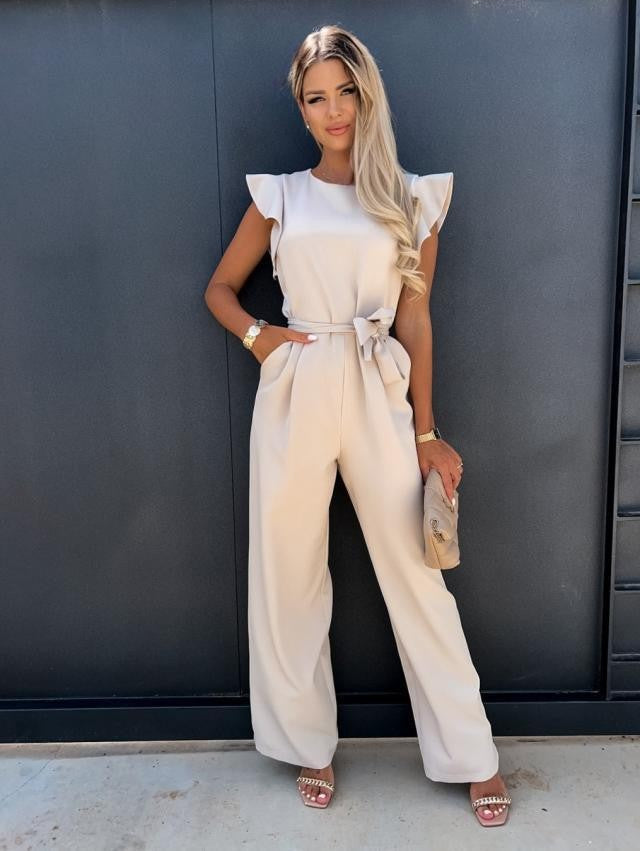 Duttini | Ruffle Sleeve Belted Jumpsuit