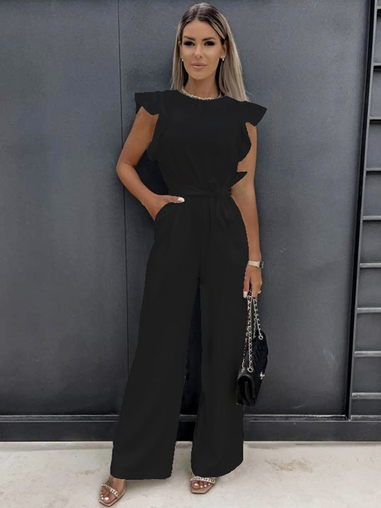 Duttini | Ruffle Sleeve Belted Jumpsuit