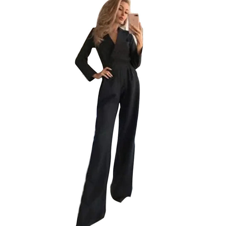 Duttini | Long Sleeve Wide-Leg Jumpsuit, V-Neckline