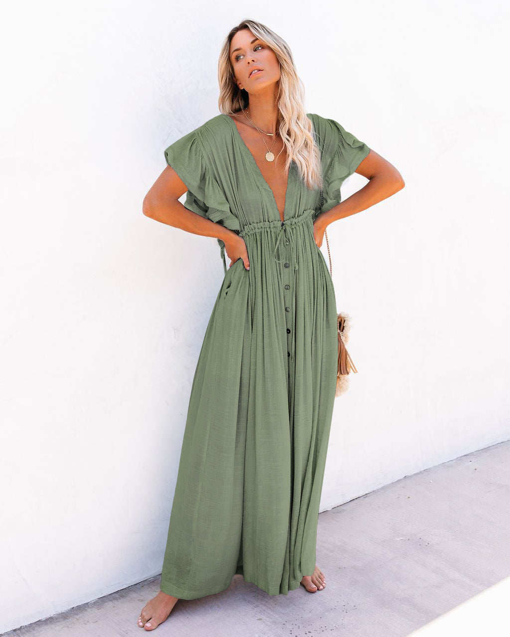 Duttini | Premium Wrap V Neck Boho Flowy Beach Cover Up Beach
