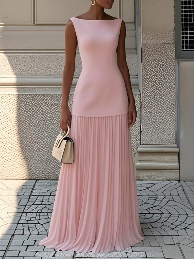 Duttini | Graceful Sleeveless Pleated Maxi Dress for Effortless Elegance
