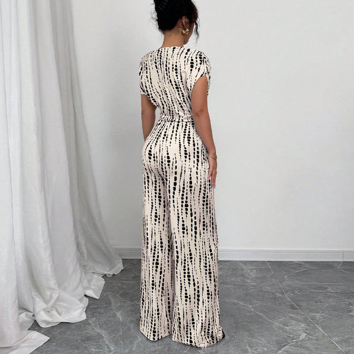 Duttini | Graceful Printed Wide Leg Jumpsuit One Shoulder Belted