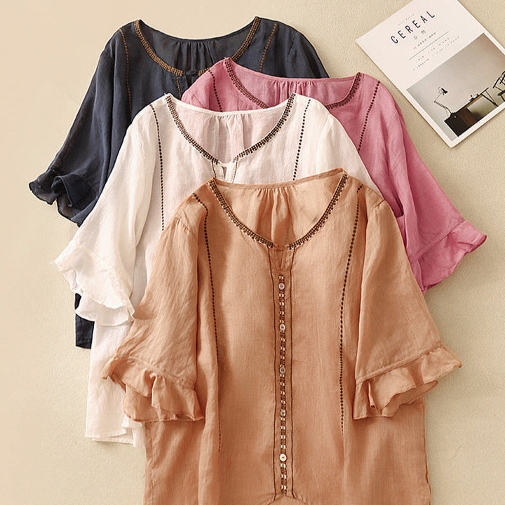 Duttini | Effortless Pattern Ruffle Sleeve Blouse