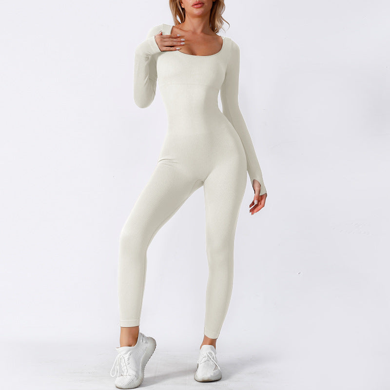 Duttini | Scoop Neck Long Sleeve Ribbed Jumpsuit